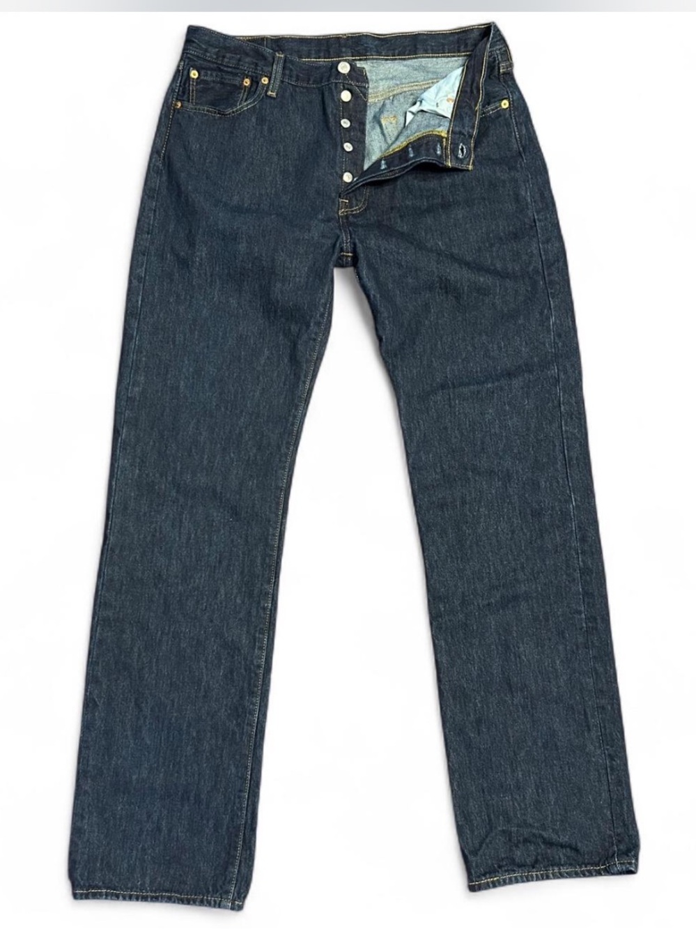 Levi's Men's 501 button fly Straight Jeans in Dark Blue Denim